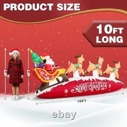 10 FT Santa Sleigh with Reindeer Christmas Inflatables Outdoor Decorations, Red