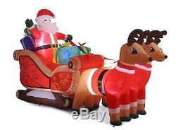 10 FT long Inflatable Happy Santa sleigh With Reindeer 10pcs LED Lights Xmas