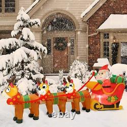 10 Ft Long Christmas Inflatable Santa Claus Reindeer Sleigh Yard Decoration NEW