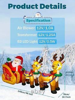 10 Ft Long Christmas Inflatable Santa Claus Reindeer Sleigh Yard Decoration NEW