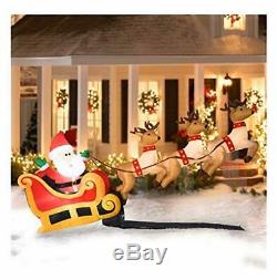 10 Ft Wide Santas Sleigh Taking Off Airblown Inflatable with 3 Reindeer