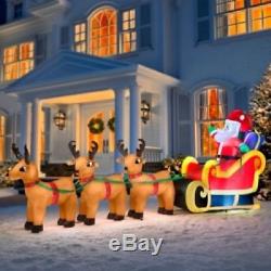10 Santa Sleigh Inflatable Decoration Reindeer Christmas Outdoor Led Yard Cord