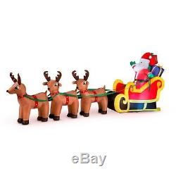 10 Santa Sleigh Inflatable Decoration Reindeer Christmas Outdoor Led Yard Cord