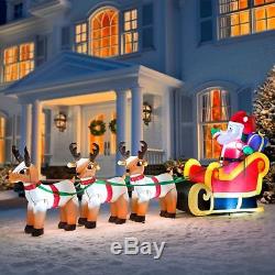 10 ft Airblown Inflatable Santa Sleigh Reindeer Outdoor Lighted Christmas Decor