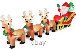 10ft Inflatable Santa Claus Sleigh with Reindeer, Outdoor Christmas Decoratio