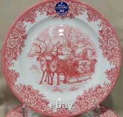 (11) Royal Stafford Red Sleigh Reindeer Santa Claus Dinner Plates Christmas NEW