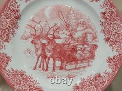 (11) Royal Stafford Red Sleigh Reindeer Santa Claus Dinner Plates Christmas NEW