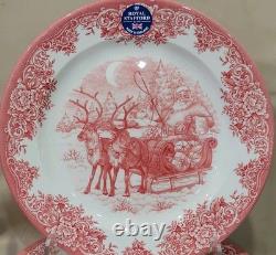 (11) Royal Stafford Red Sleigh Reindeer Santa Claus Dinner Plates Christmas NEW