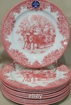 (11) Royal Stafford Red Sleigh Reindeer Santa Claus Dinner Plates Christmas NEW