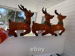 11' Santa Sleigh Flying Reindeer Christmas Airblown Inflatable Yard Decor Gemmy