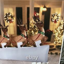 11' Santa Sleigh Flying Reindeer Christmas Airblown Inflatable Yard Decor Gemmy