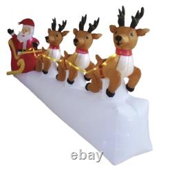 11' Wide Santa Sleigh with 3 Reindeer Motion Light Christmas Inflatable Lawn Decor
