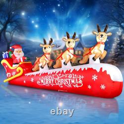 12FT Christmas Inflatable Santa Claus on Sleigh with 3 Reindeers Outdoor Decorat