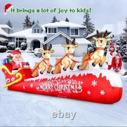 12FT Christmas Inflatable Santa Claus on Sleigh with 3 Reindeers Outdoor Decorat