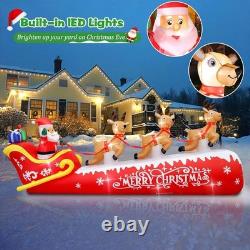 12FT Christmas Inflatable Santa Claus on Sleigh with 3 Reindeers Outdoor Decorat