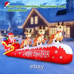 12FT Christmas Inflatable Santa on Sleigh with 3 Reindeers Outdoor Decorations