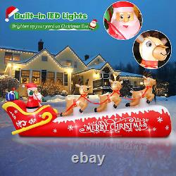 12FT Christmas Inflatable Santa on Sleigh with 3 Reindeers Outdoor Decorations