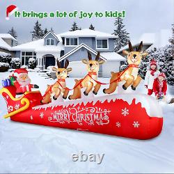 12FT Christmas Inflatable Santa on Sleigh with 3 Reindeers Outdoor Decorations