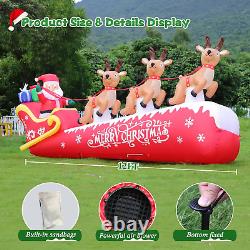 12FT Christmas Inflatable Santa on Sleigh with 3 Reindeers Outdoor Decorations