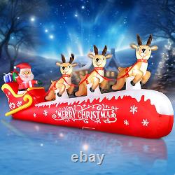 12FT Christmas Inflatable Santa on Sleigh with 3 Reindeers Outdoor Decorations