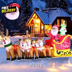 12FT Christmas Inflatables Black Santa Sleigh Black Santa Claus on Sleigh