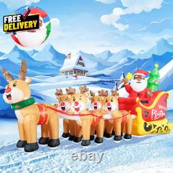 12FT Christmas Inflatables Black Santa Sleigh Black Santa Claus on Sleigh