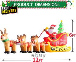 12FT Christmas Inflatables Black Santa Sleigh Black Santa Claus on Sleigh