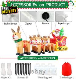 12FT Christmas Inflatables Black Santa Sleigh Black Santa Claus on Sleigh