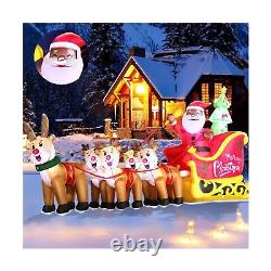 12FT Christmas Inflatables Black Santa Sleigh, Black Santa Claus on Sleigh wi