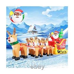 12FT Christmas Inflatables Black Santa Sleigh, Black Santa Claus on Sleigh wi
