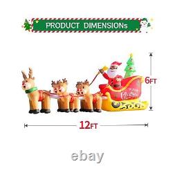 12FT Christmas Inflatables Black Santa Sleigh, Black Santa Claus on Sleigh wi
