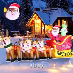 12FT Christmas Inflatables Black Santa Sleigh, Black Santa Claus on Sleigh with