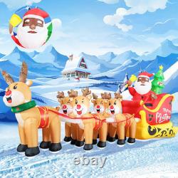 12FT Christmas Inflatables Black Santa Sleigh, Black Santa Claus on Sleigh with