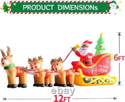 12FT Christmas Inflatables Black Santa Sleigh, Black Santa Claus on Sleigh with