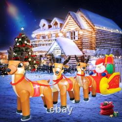 12FT Christmas Inflatables Santa Claus on Sleigh with 3 Reindeer 2025 NEW LED