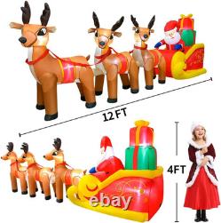 12FT Christmas Inflatables Santa Claus on Sleigh with 3 Reindeer 2025 NEW LED