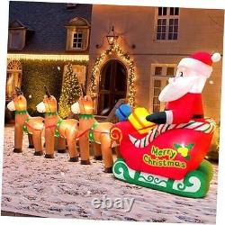 12FT Christmas Inflatables Santa Claus on Sleigh with Reindeer Deer Gift