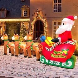 12FT Christmas Inflatables Santa Claus on Sleigh with Reindeer Deer Gift