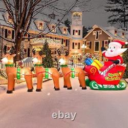 12FT Christmas Inflatables Santa Claus on Sleigh with Reindeer Deer Gift