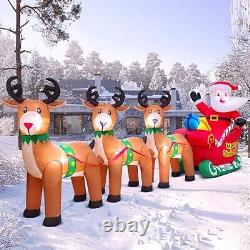 12FT Christmas Inflatables Santa Claus on Sleigh with Reindeer Deer Gift