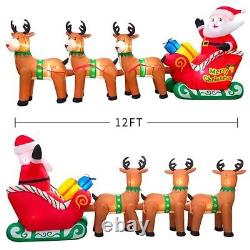 12FT Christmas Inflatables Santa Claus on Sleigh with Reindeer Deer Gift