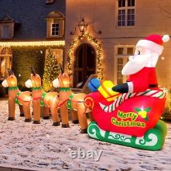 12FT Christmas Inflatables Santa Claus on Sleigh with Reindeer Deer Gift Box