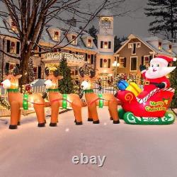 12FT Christmas Inflatables Santa Claus on Sleigh with Reindeer Deer Gift Box