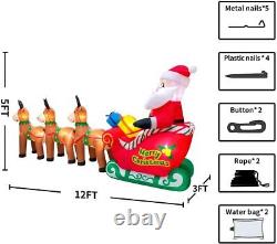12FT Christmas Inflatables Santa Claus on Sleigh with Reindeer Deer Gift Box