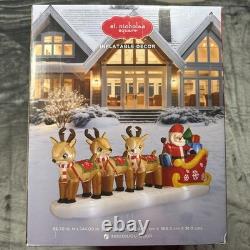 12FT Christmas Inflatables Santa and Reindeer, Blow up Santa Sleigh and Reindeer