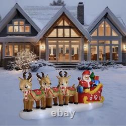 12FT Christmas Inflatables Santa and Reindeer, Blow up Santa Sleigh and Reindeer