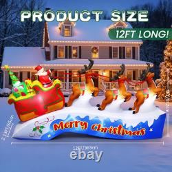 12FT Christmas Inflatables Santa on Sleigh 2025 NEW LED Outdoor Decoration