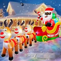 12FT Inflatable Black Santa Sleigh Reindeer LED Lights Yard Christmas Decor New
