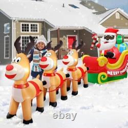 12FT Inflatable Black Santa Sleigh Reindeer LED Lights Yard Christmas Decor New