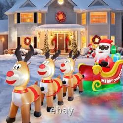 12FT Inflatable Black Santa Sleigh Reindeer LED Lights Yard Christmas Decor New